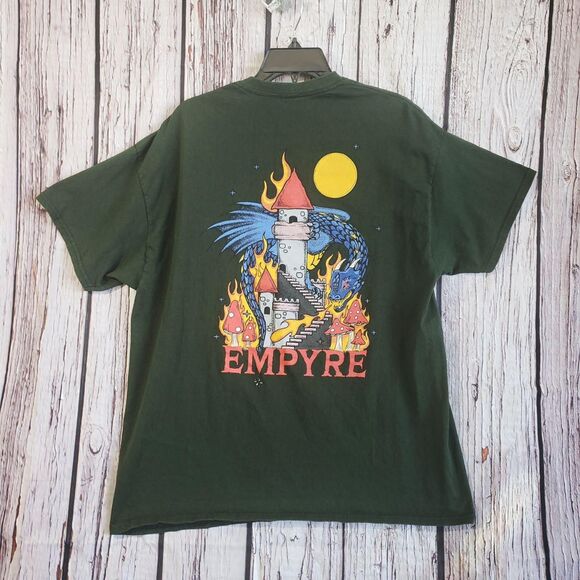 Empyre Dragon Tower Graphic Magic Mushrooms Moon T-Shirt Mens XL 100% Cotton - Picture 2 of 4